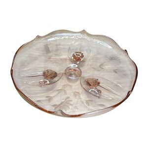 Vintage Lancaster Pink Depression Footed Glass Cake Plate Jubilee Petal USA 10"